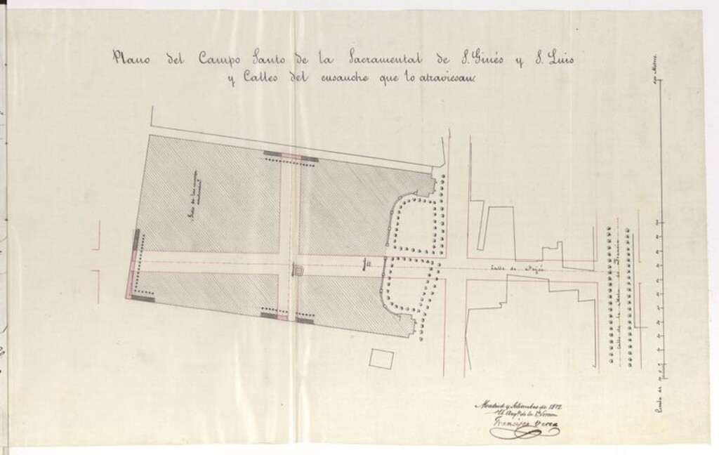 Miniatura de D. José García González, sobre que se suspendan las obras que se están ejecutando en el Cementerio de la Sacramental de S. Ginés y S. Luis.
