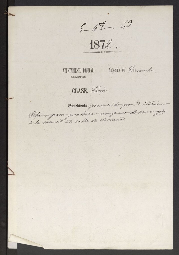 Miniatura de D. Nicanor Ybarra, para practicar un paso de carruajes a la casa nº 28 de la calle de Serrano.