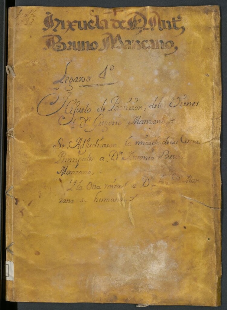 Miniatura de Hijuela de D. Ant[onio] Bruno Manzano : legajo 4º: hijuela de partición de los vienes de D. Gregorio Manzano: se adjudicaron la mitad de las cassas principales a D. Antonio Bruno Manzano y la otra mitad a D[o]n Francisco Javier Manzano