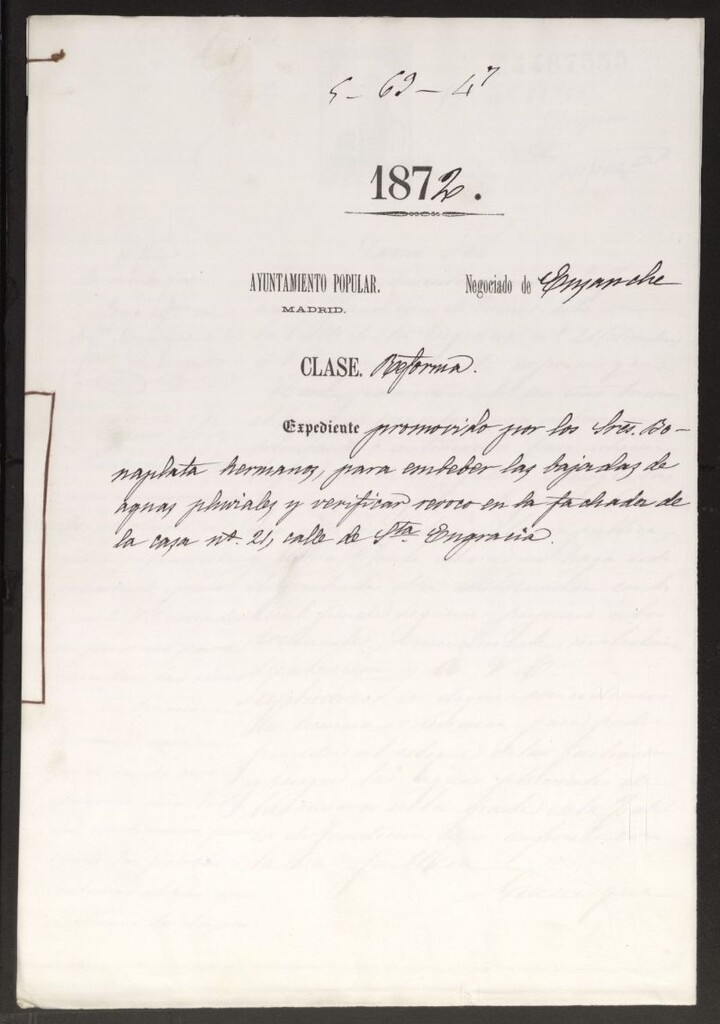Miniatura de Sres. Bonaplata hermanos, para embeber las bajadas de aguas pluviales y verificar revoco en la fachada de la casa nº 21, calle de Sta. Engracia.