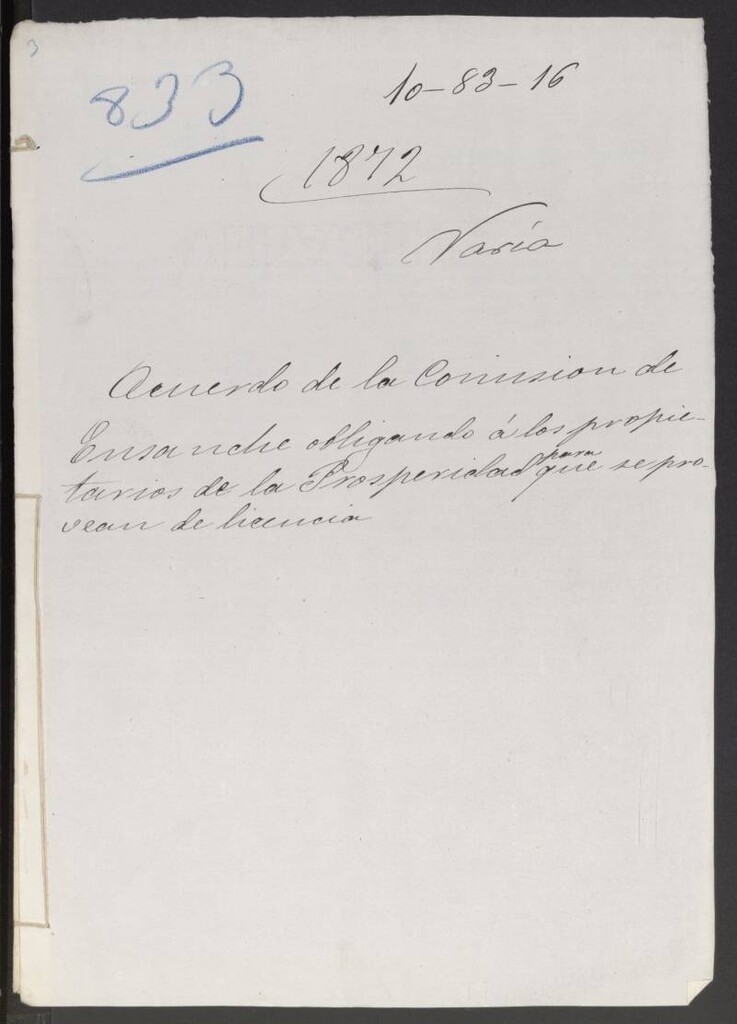 Miniatura de Acuerdo de la Comisión de Ensanche obligando a los propiedatarios de la Prosperidad para que se provean de licencia.