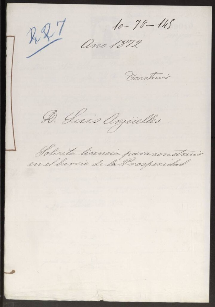 Miniatura de D. Luis Argüelles, solicita licencia para construir en el barrio de la Prosperidad.