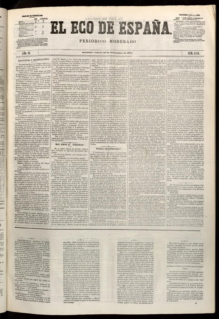 Miniatura de El Eco de España del 20 de noviembre de 1873