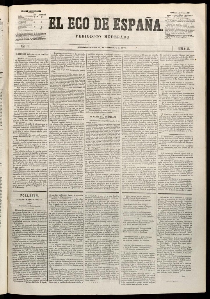 Miniatura de El Eco de España del 25 de noviembre de 1873