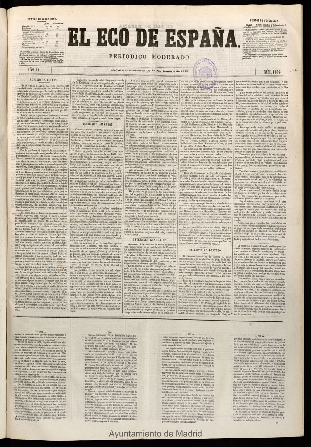 Miniatura de El Eco de España del 26 de noviembre de 1873