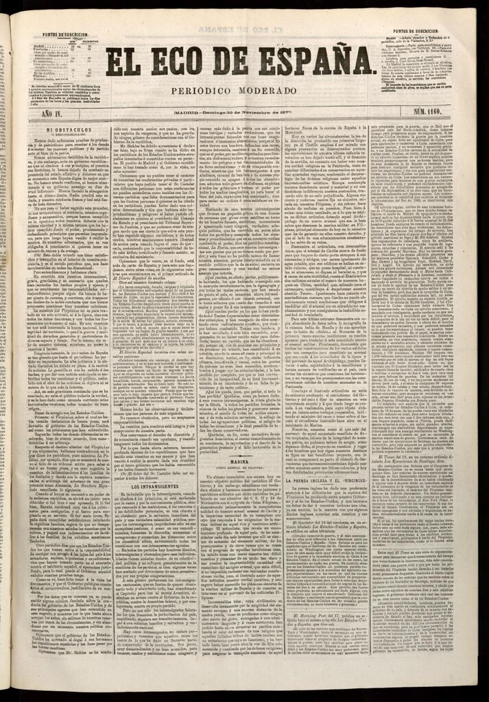 Miniatura de El Eco de España del 30 de noviembre de 1873