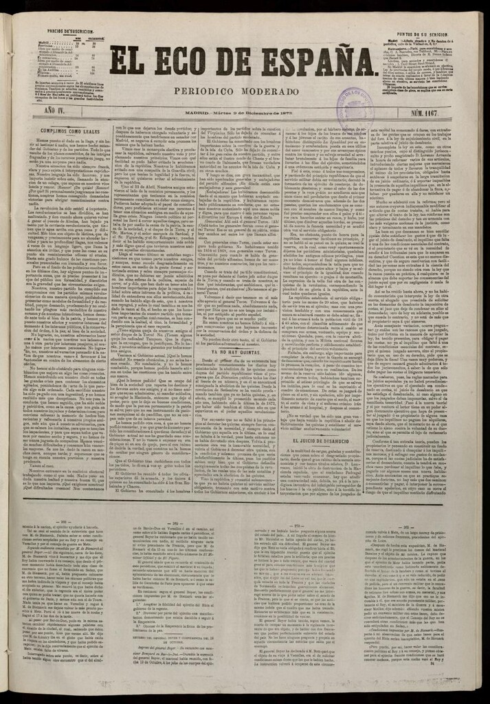 Miniatura de El Eco de España del 9 de diciembre de 1873