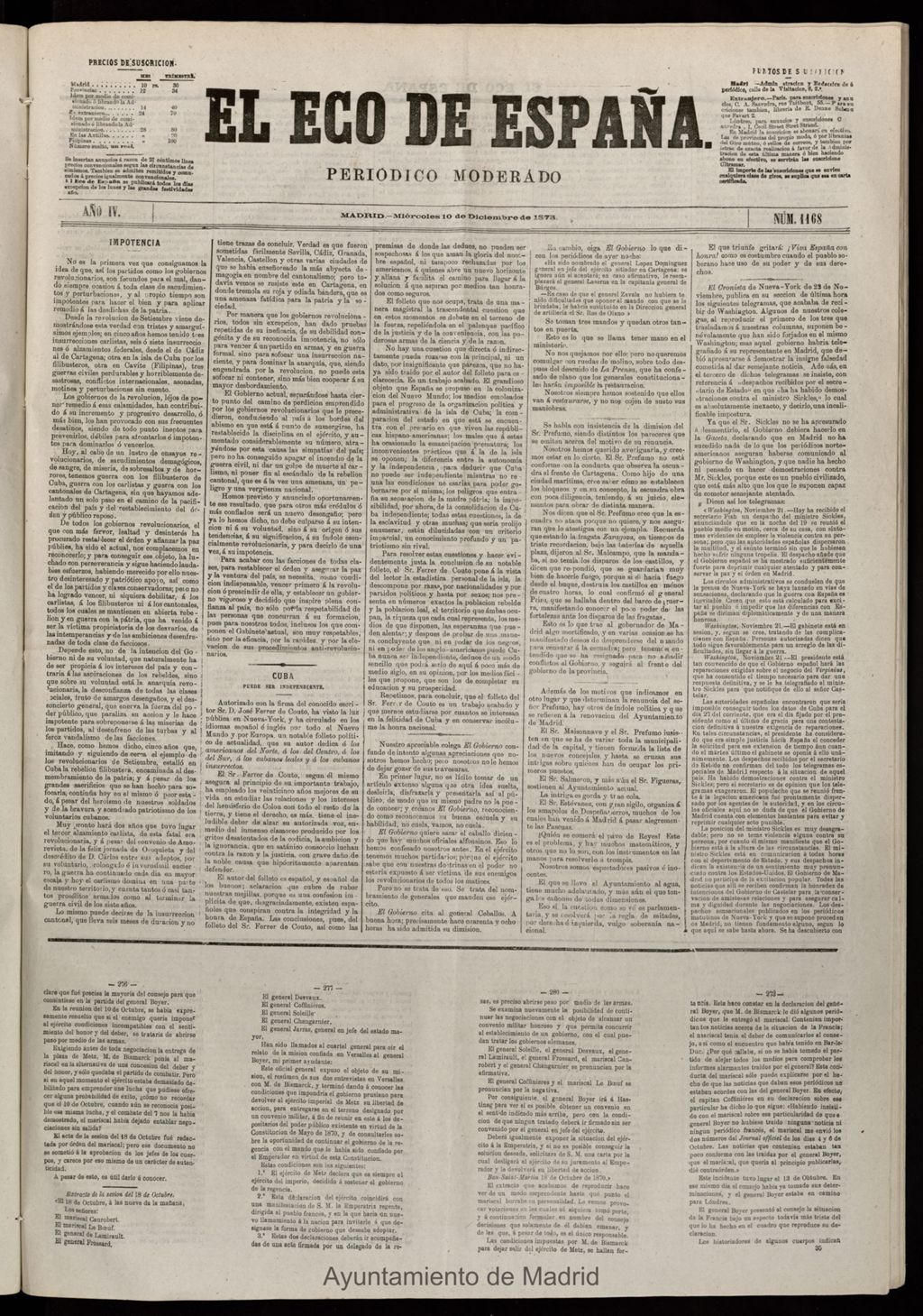 Miniatura de El Eco de España del 10 de diciembre de 1873