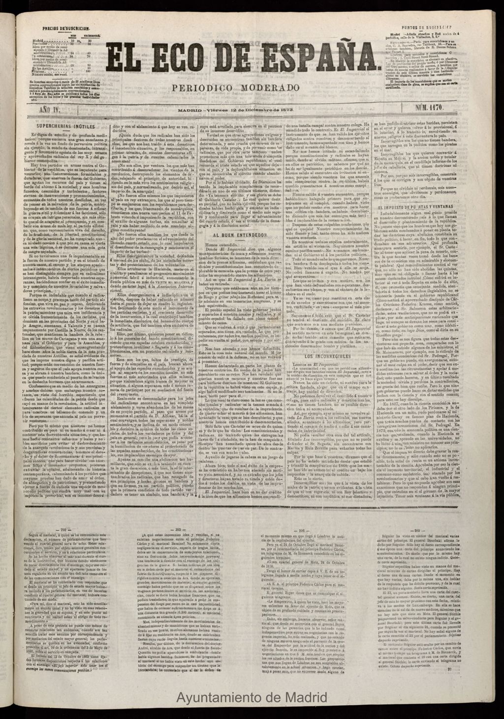 Miniatura de El Eco de España del 12 de diciembre de 1873