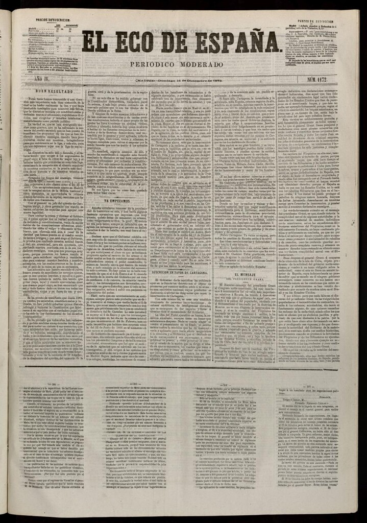 Miniatura de El Eco de España del 14 de diciembre de 1873