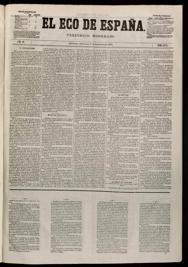 Miniatura de El Eco de España del 17 de diciembre de 1873