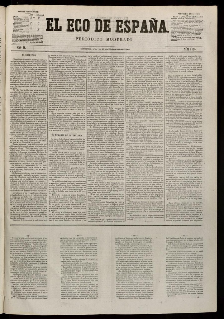 Miniatura de El Eco de España del 18 de diciembre de 1873