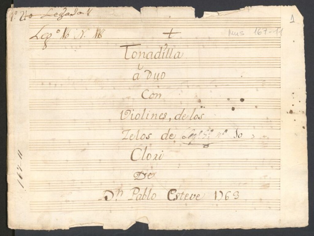 Miniatura de Tonadilla a duo de los Zelos de Clori: con violines : 1764