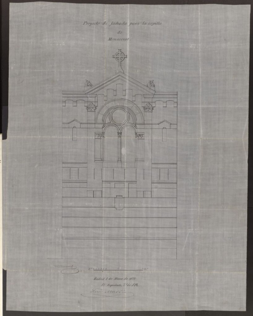 Miniatura de D. Mariano Monasterio, Apoderado de la congregación de Ntra. Sra. de los Desamparados,  para la reedificación de la fachada de la Capilla de la Iglesia de Monterrat, calle del León.
