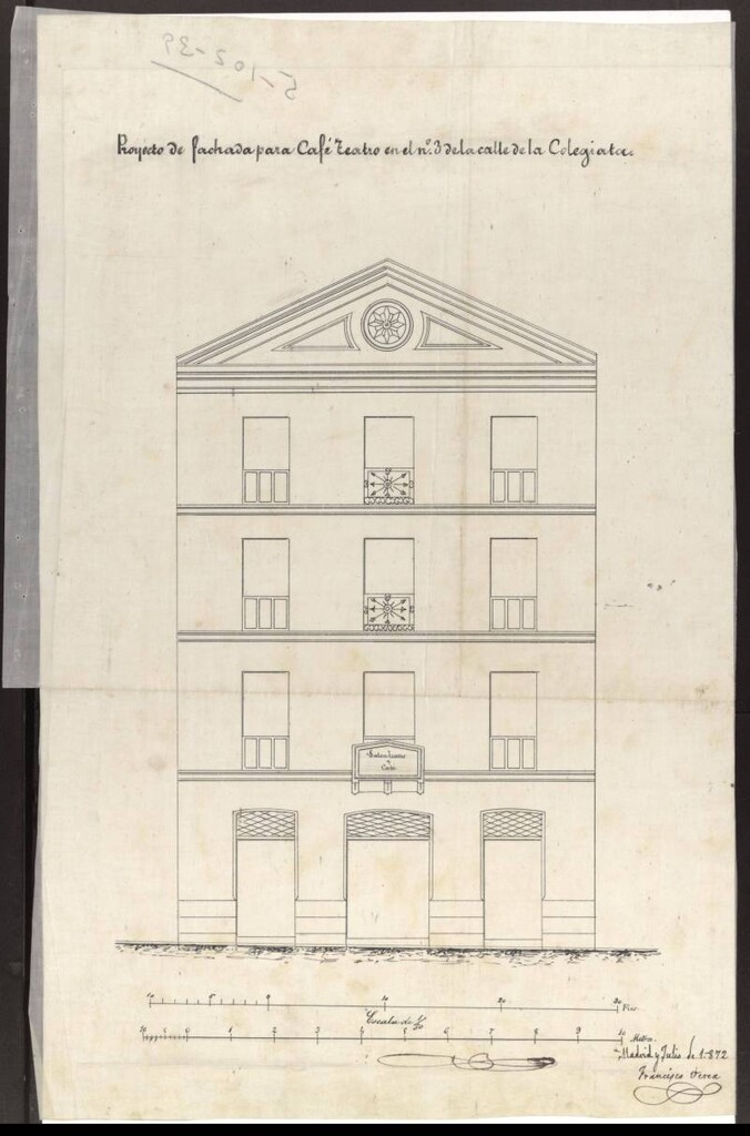 Miniatura de D. José Lázaro, para construir de nueva planta en el solar nº 3 de la calle de la Colegiata un Café- Teatro.