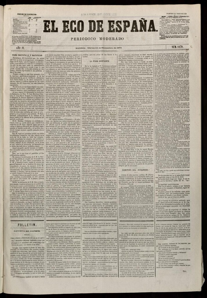 Miniatura de El Eco de España del 23 de diciembre de 1873