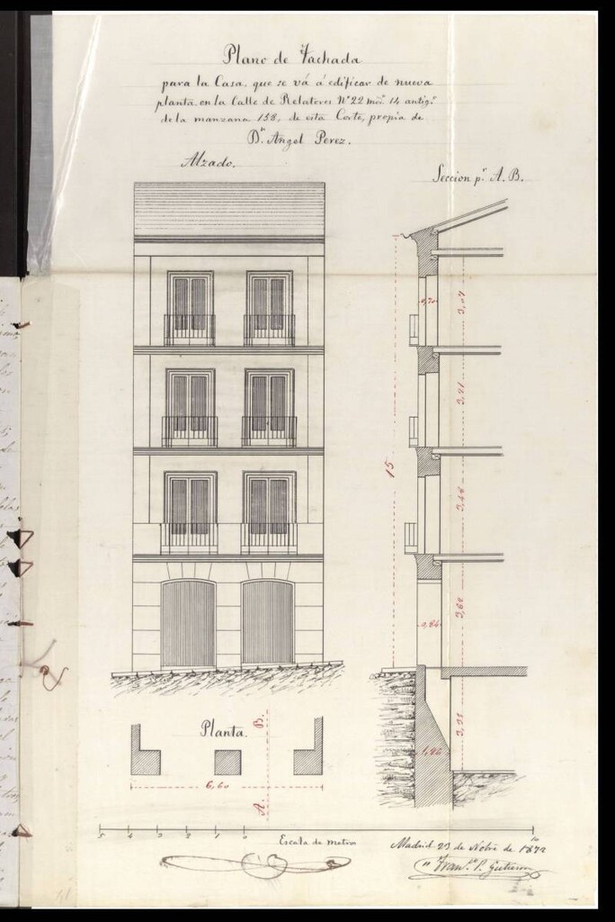Miniatura de D. Angel Pérez de Utrilla, para construir de nueva planta la casa nº 22 de la calle de Relatores.