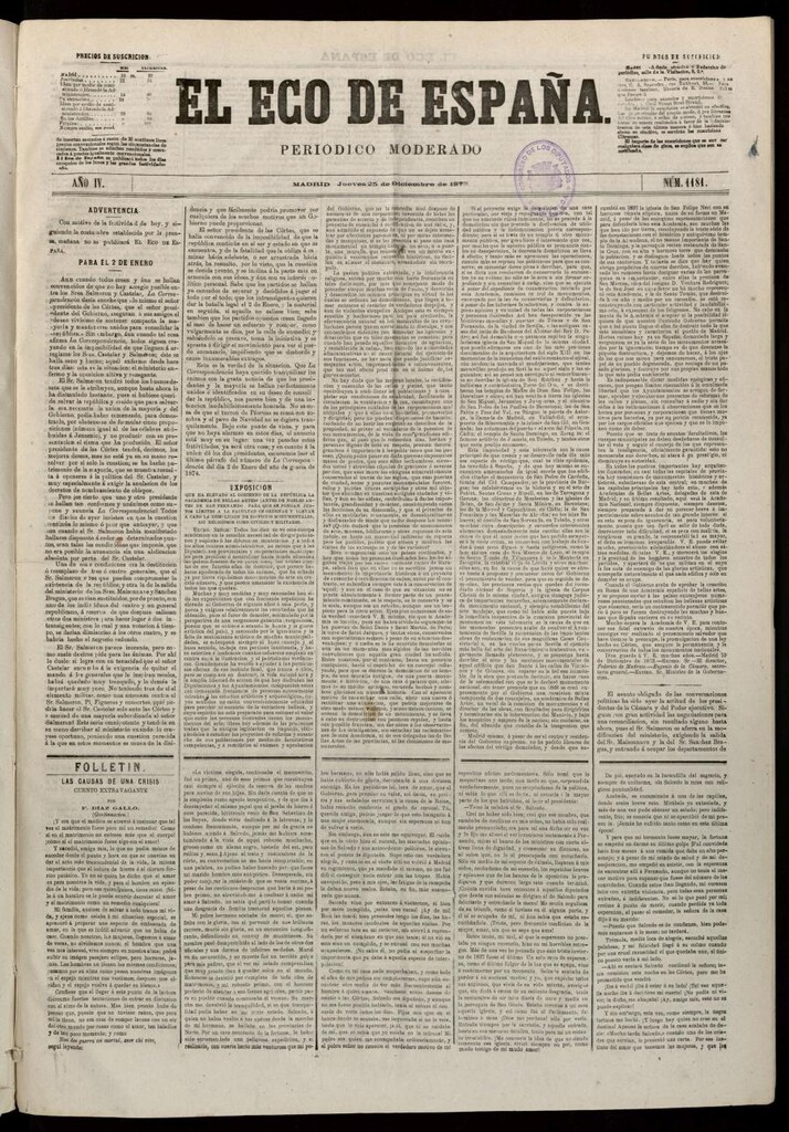 Miniatura de El Eco de España del 25 de diciembre de 1873