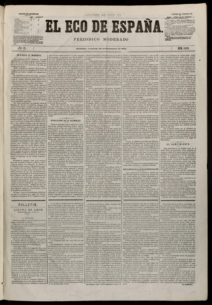 Miniatura de El Eco de España del 28 de diciembre de 1873