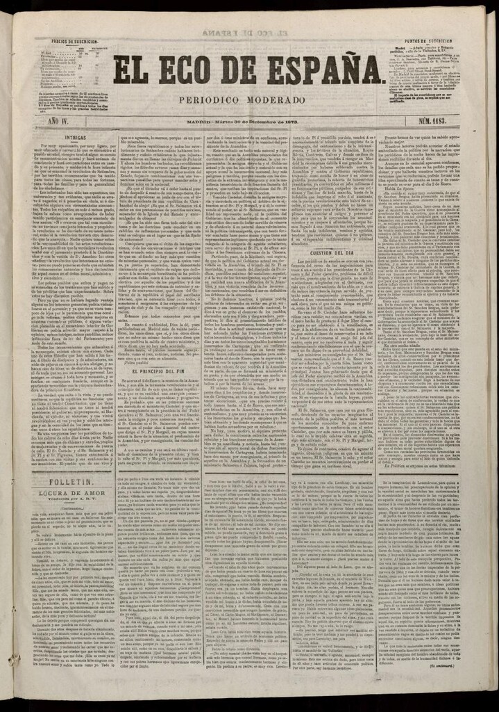 Miniatura de El Eco de España del 30 de diciembre de 1873
