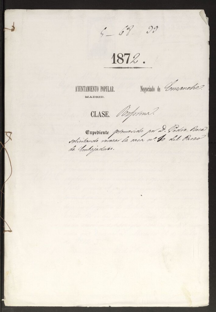 Miniatura de D. Pedro Roca, solicitando revocar la casa nº 10 del Paseo de Embajadores.
