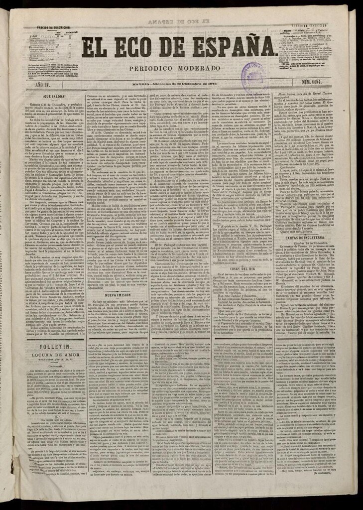 Miniatura de El Eco de España del 31 de diciembre de 1873