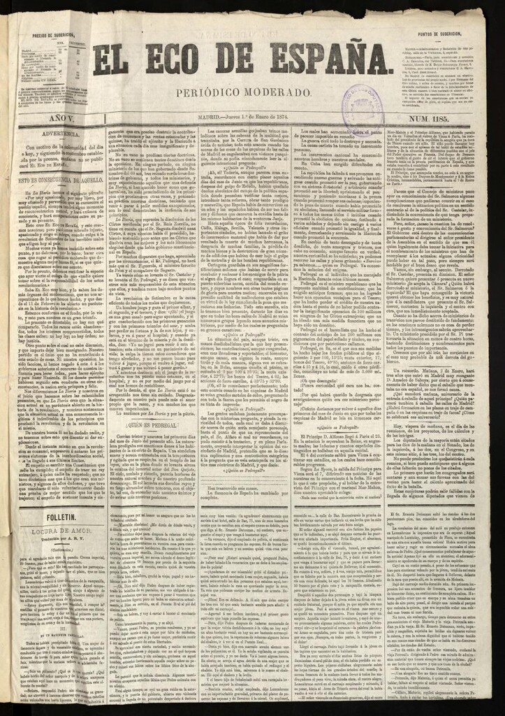 Miniatura de El Eco de España del 1 de enero de 1874