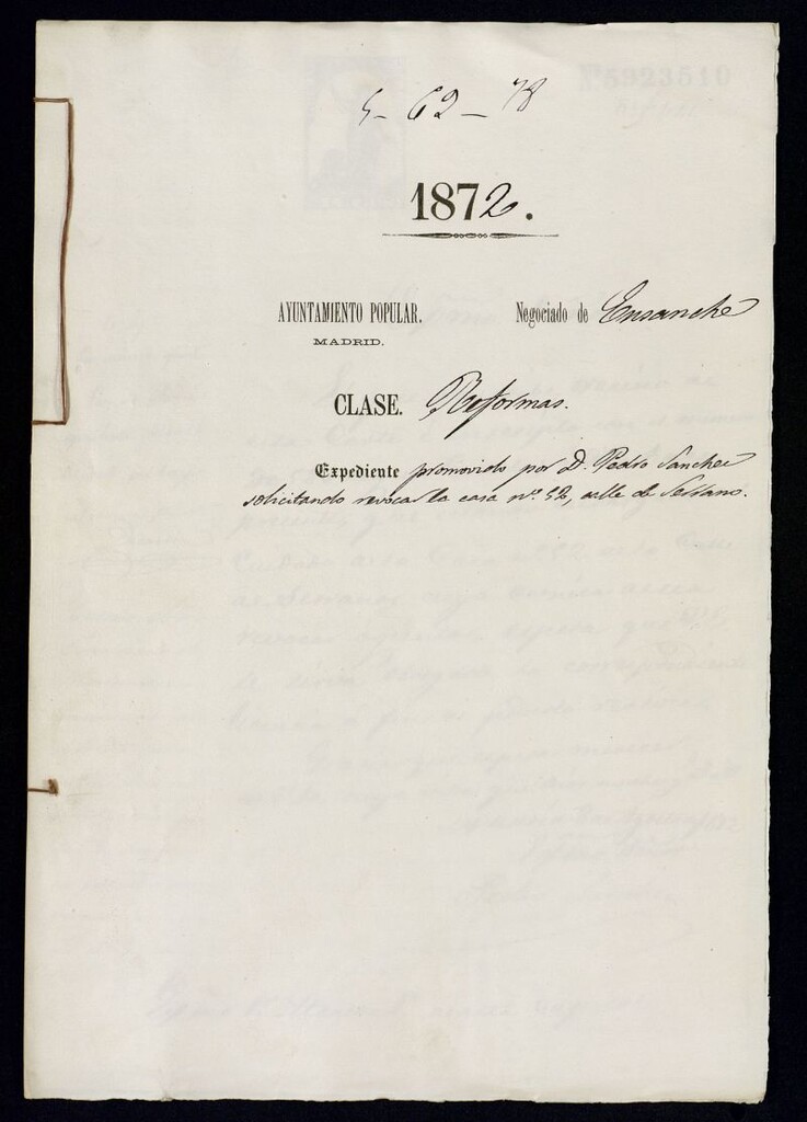 Miniatura de D. Pedro Sánchez, solicitando revocar la casa nº 52, Calle de Serrano.