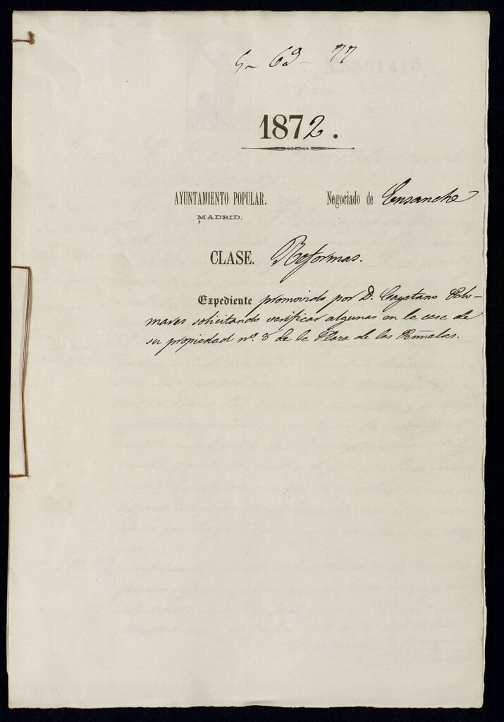 Miniatura de D. Cayetano Palomares, solicitando verificar algunas en la casa de su propiedad nº 8, de la Plaza de las Peñuelas.