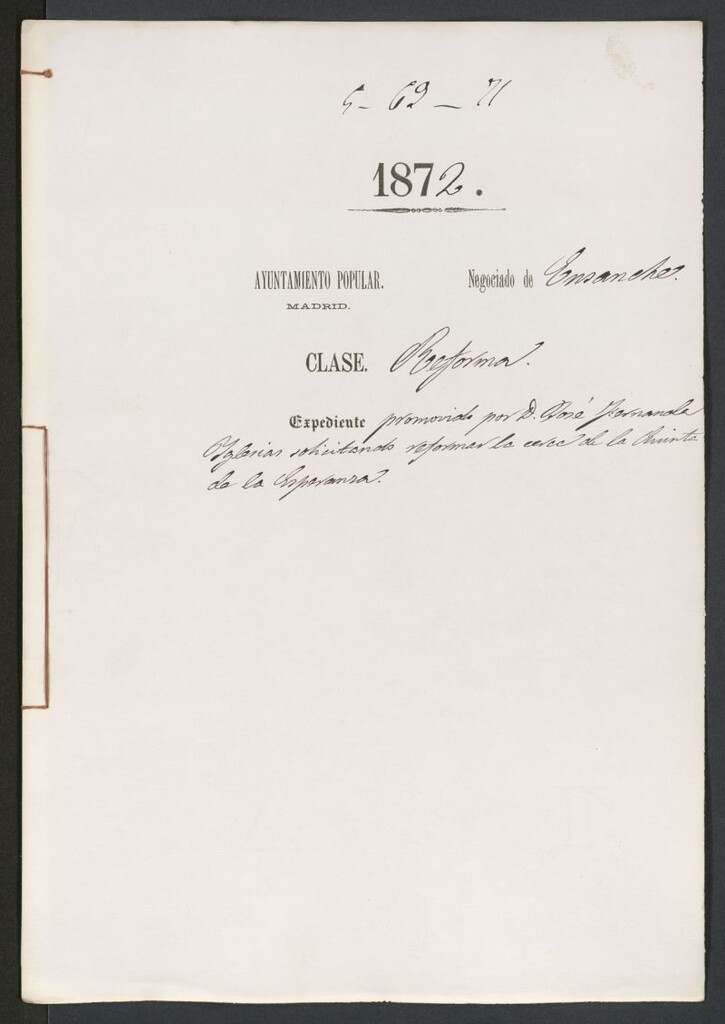 Miniatura de D. José Fernández Iglesias, sollicitando reformar la cerca de la Quinta de la Esperanza.