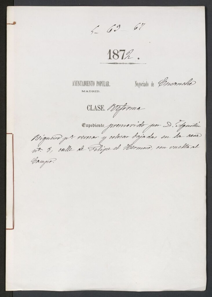 Miniatura de D. Agustín Rigueiro, para revocar y colocar bajadas en la casa nº 8, calle de Felipe el Hermoso, con vuelta al Campo.