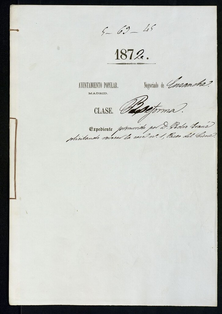 Miniatura de D. Pedro Grané, solicitando revocar la casa nº 1, Paseo del Cisne.