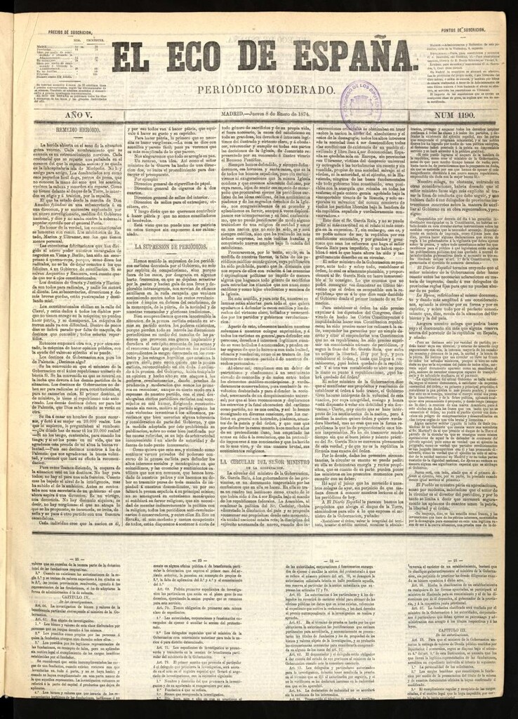 Miniatura de El Eco de España del 8 de enero de 1874