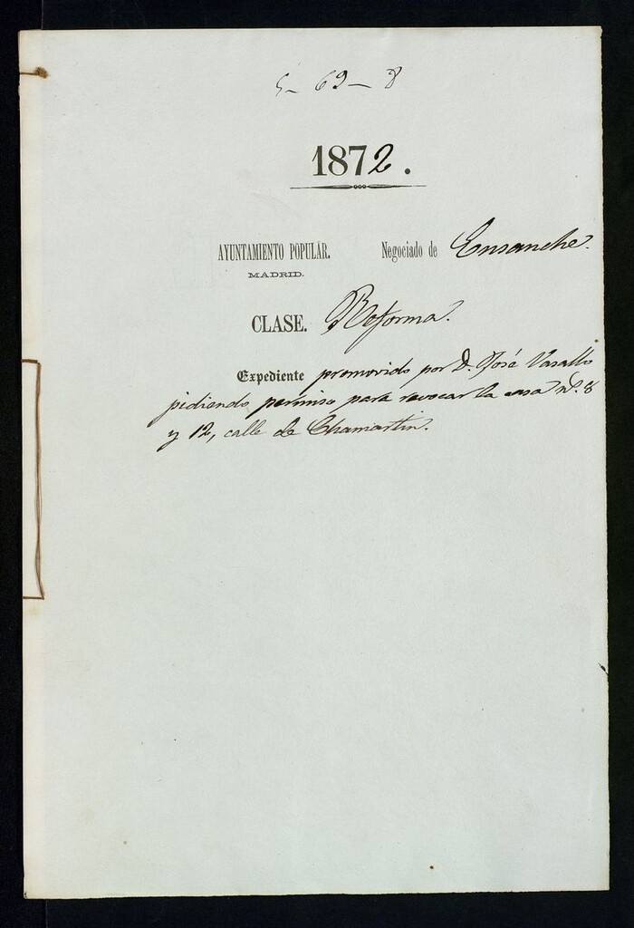 Miniatura de D. José Vasallo, pidiendo permiso para revocar la casa nº 8 y 12, calle de Chamartín.
