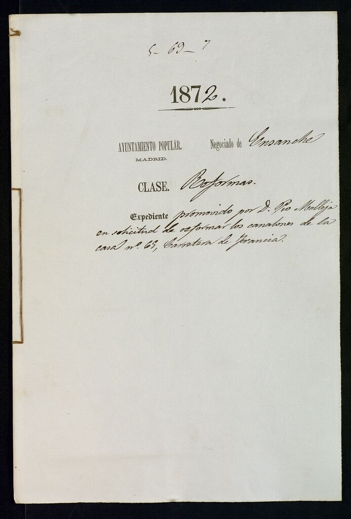 Miniatura de D. Pio Molleja, en solicitud de reformar los canalones de la casa nº 65, Carretera de Francia.