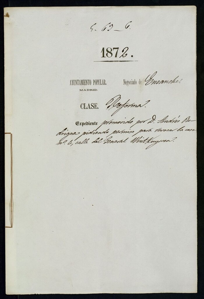 Miniatura de D. Andrés Rodríguez, pidiendo permiso para revocar la casa nº 6, calle del General  Winttunyssen.