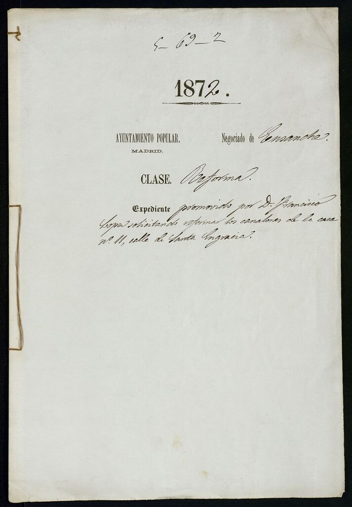 Miniatura de D. Francisco López, solicitando reformar los canalones de la casa nº 11, calle de Santa Engracia.