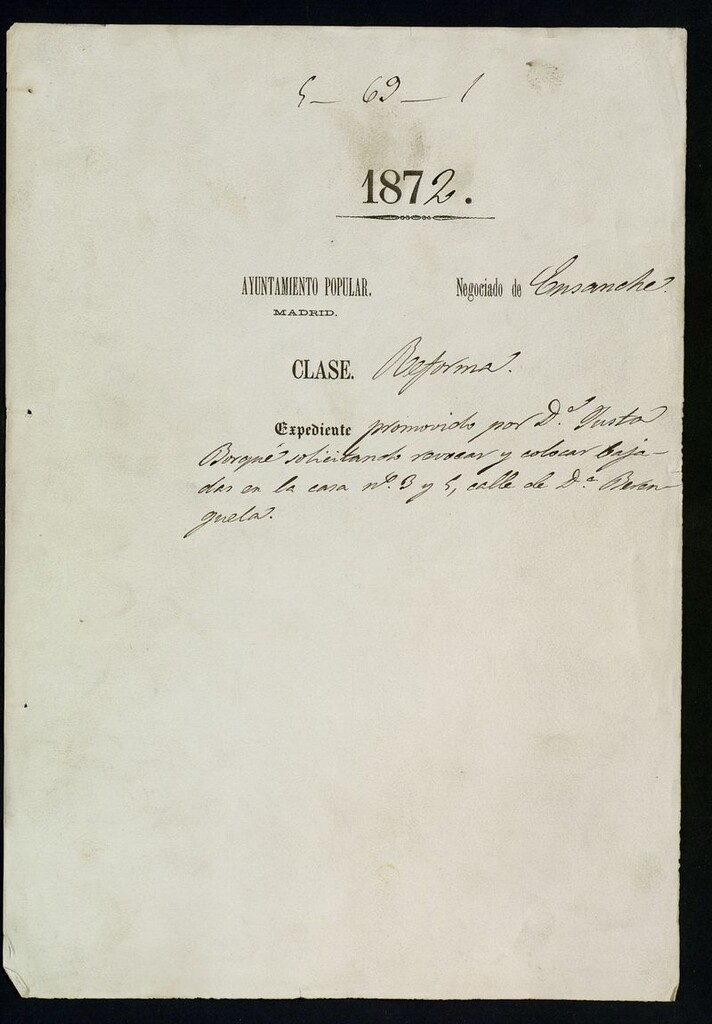 Miniatura de D. Justo Borqué, solicitando revocar y colocar bajadas en la casa nº 3 y 5, calle de Dª Berenguela.