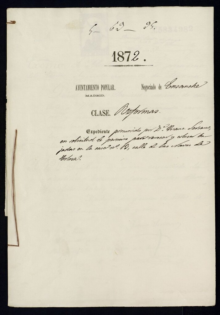 Miniatura de D.ª Juana Serrano, en solicitud de permiso para revocar y colocar bajadas en la casa nº 13, calle de las Navas de Tolosa.