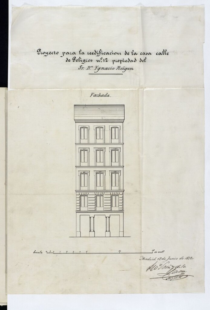 Miniatura de D. Ignacio Reigón, para reedificar las casas nºs 10 y 12 de la calle del Peligros.