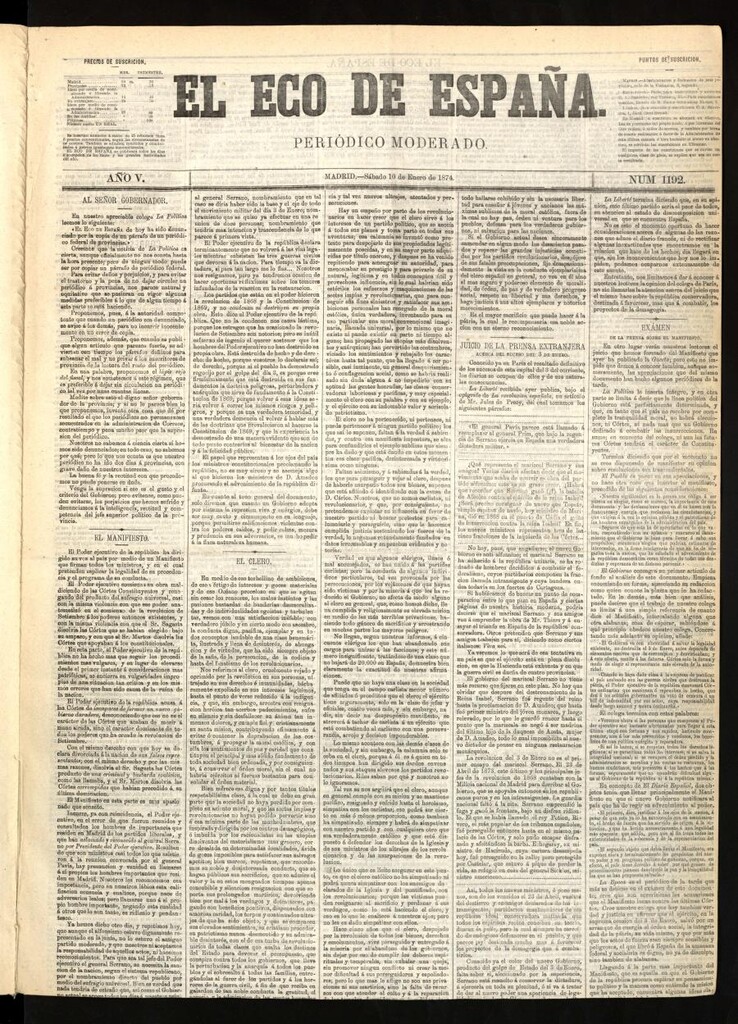 Miniatura de El Eco de España del 10 de enero de 1874