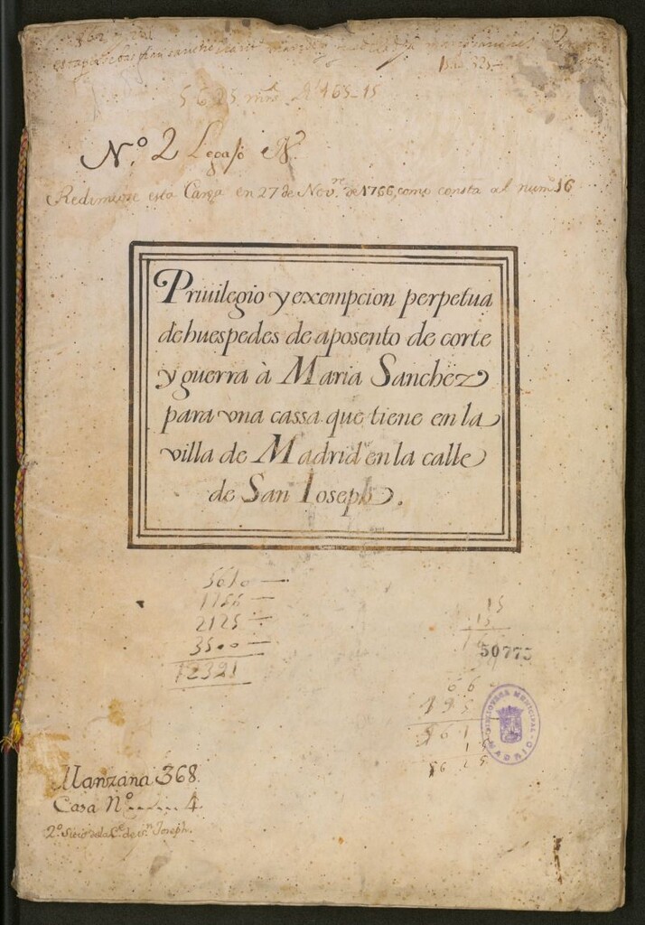 Miniatura de Privilegio y excempción perpetua de huéspedes de aposento de corte y guerra á Maria Sanchez para una casa que tiene en la villa de Madrid en la calle de San Ioseph