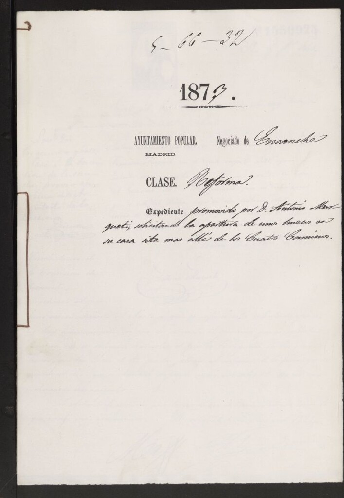 Miniatura de D. Antonio Marqueti, solicintando la apertura de unos huecos en la casa sita más allá de Cuatro Caminos