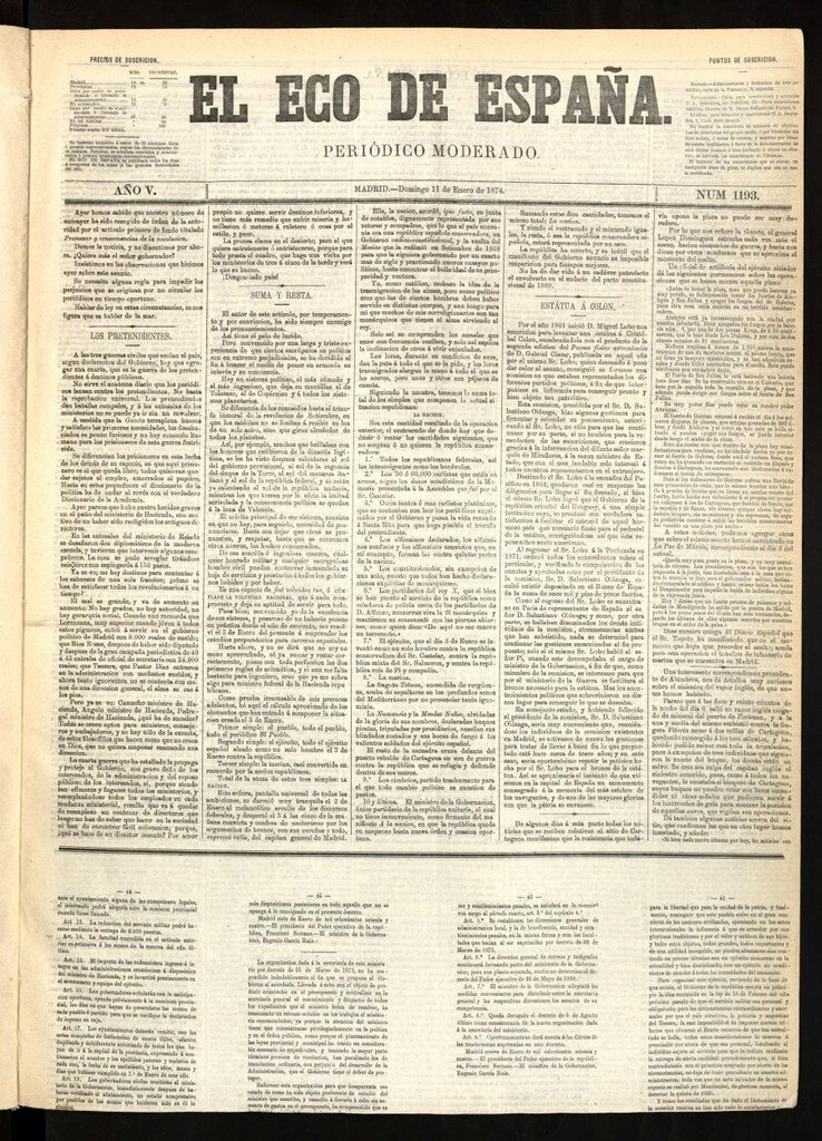 Miniatura de El Eco de España del 11 de enero de 1874