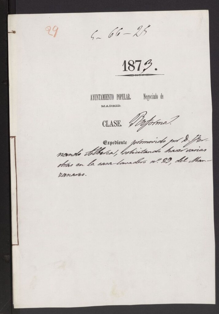 Miniatura de D. Fernando Alberca, solicitando hacer varias obras en la casa-lavadero nº 26, del Manzanares.