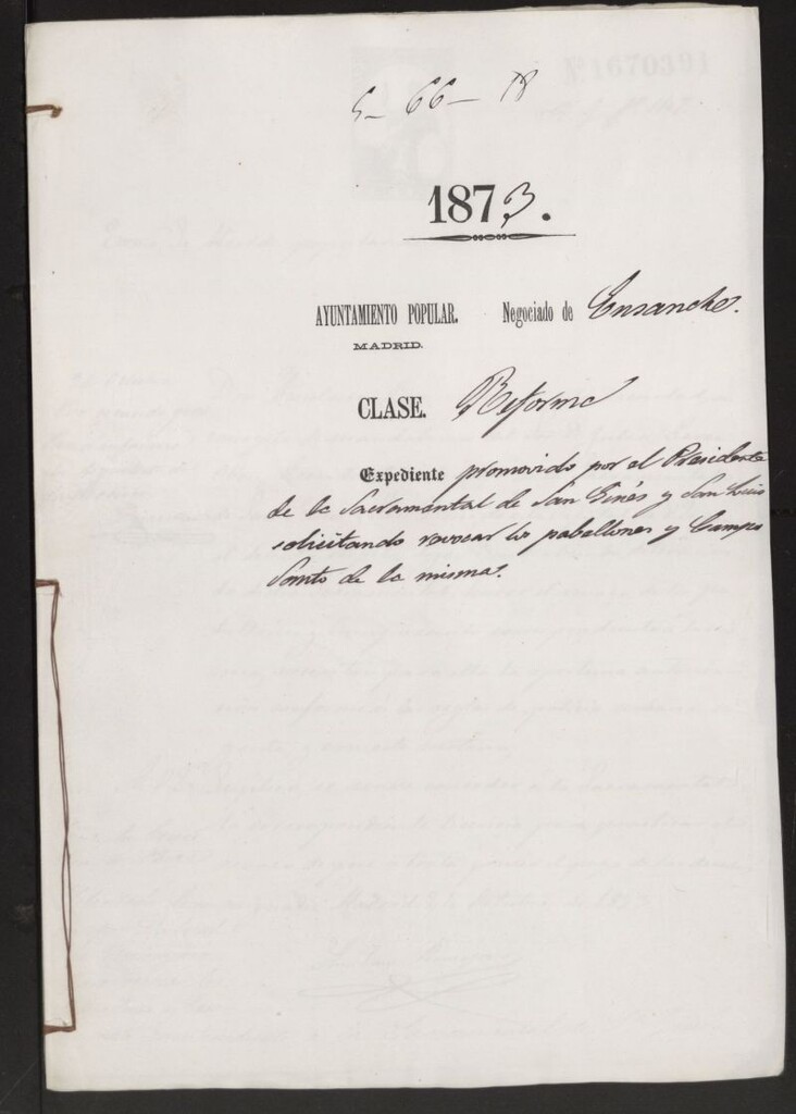 Miniatura de El Presidente de la Sacramental de San Ginés y San Luis, solicitando revocar los pabellones y Campo Santo de la misma.
