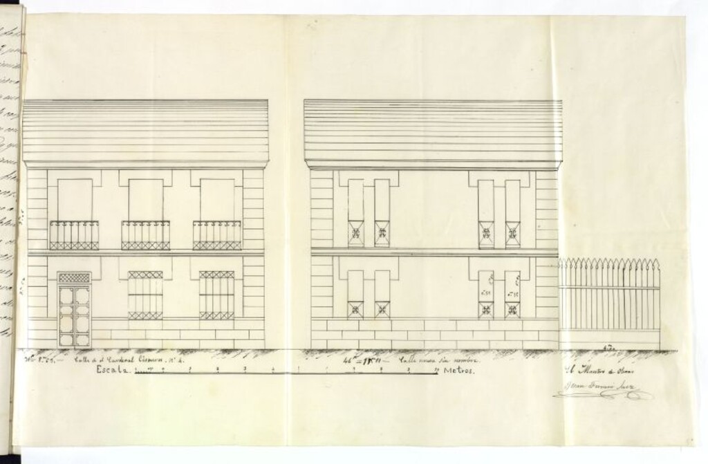Miniatura de D. Manuel de Marcos, en solicitar de permiso para edificar en el solar nº 4, calle del Cardenal Cisneros.
