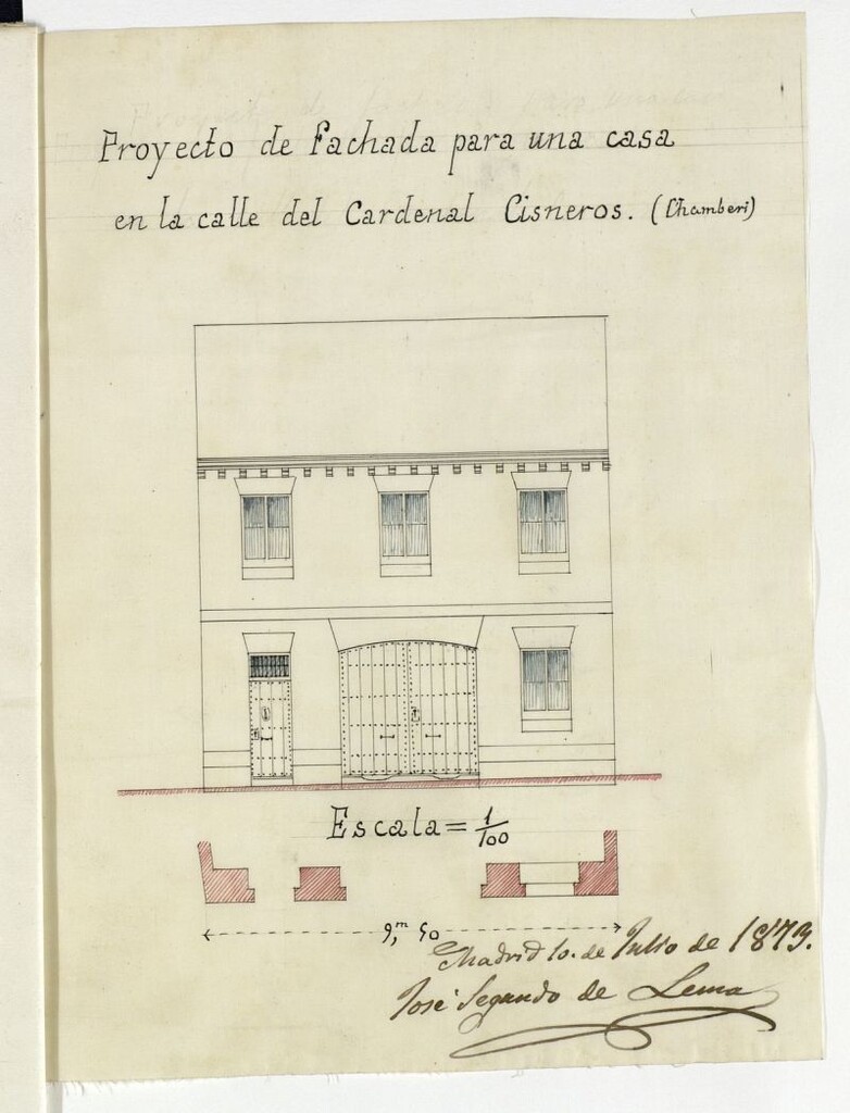 Miniatura de Dª Julia Fano y Menéndez, solicitando edificar una casa en la calle del Cardenal Cisneros, esquina a la de Jordán.