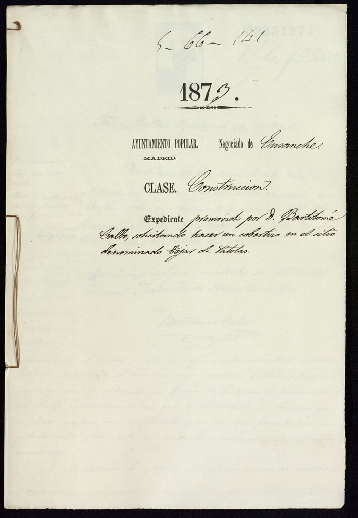 Miniatura de D. Bartolomé Calvo, solicitando hacer un cobertizo en el sitio denominado Tejar de Patolas.