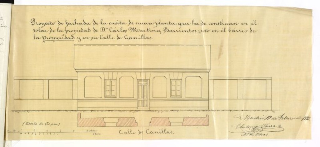 Miniatura de D. Carlos Martínez, solicitando levantar una casilla en un terreno del Barrio de la Prosperidad.